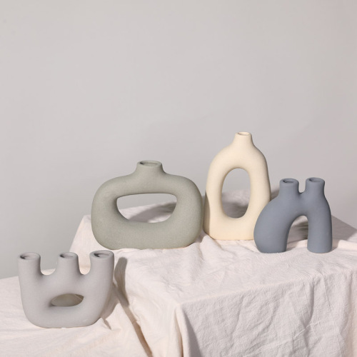 侘寂风磨砂陶瓷小花瓶摆件 北欧客厅干花插花ins艺术软装饰品批发