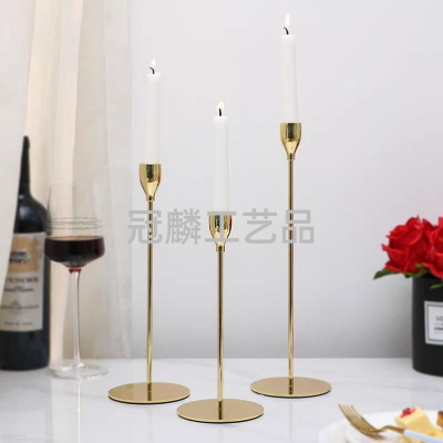 Metal Iron Art Candle Holder Dining Table Single Head Three Pieces Creative Romantic Electroplating Wedding Candlestick Decoration New Original