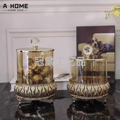 European Entry Lux Glass Storage Jar Creative Living Room Model Room Coffee Table Storage Candy Box Crystal Ornament Ornaments