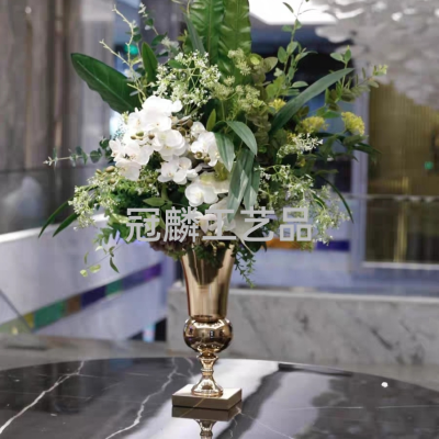 Artificial/Fake Flower Hotel Lobby Front Desk Villa Shopping Mall Living Room Decoration High-End Entry Lux Decorative Metal Flower Ware