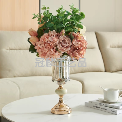 European Entry Lux Artificial/Fake Flower Vase Floral Living Room TV Cabinet Dining Table High-Grade Glass Decorative Flower Arrangement Decoration