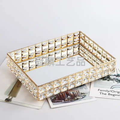 Mirror Glass Tea Tray Crystal Tray Wine Set Cup and Tray Dim Sum Plate Snack Dish Cosmetics Storage Tray Box