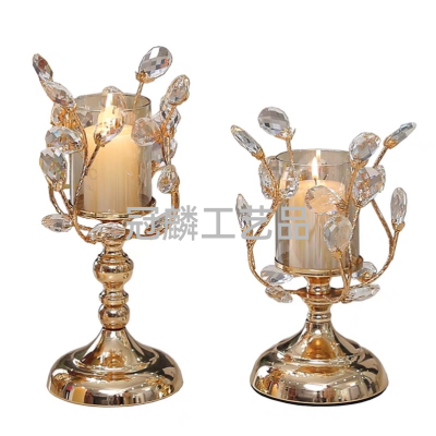 Light Luxury Gold Crystal Glass Candle Holder Simple European Glass Romantic Dining Table Candlelight Dinner Props Ornaments