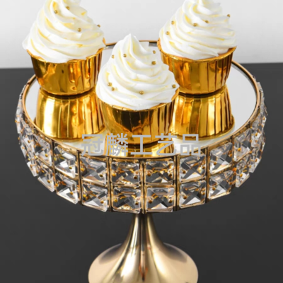 Glass Mirror Crystal Dessert Table Swing Plate Cake Stand Display Stand High Leg Tray Dessert Table Light Luxury Fruit Plate