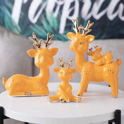 Creative Ceramic Sika Deer Decoration Family of Four Crafts Wedding Hotel Curio Cabinet Home Gifts