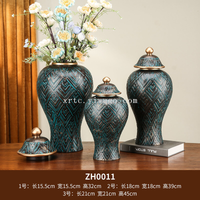 European-Style Vintage Jar Ceramic Decoration Flower Arrangement Vase Living Room Model Room Decoration