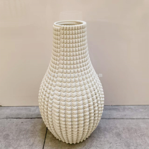 轻奢白色陶瓷花瓶艺术感3D藤编形花器酒店玄关餐桌花摆设