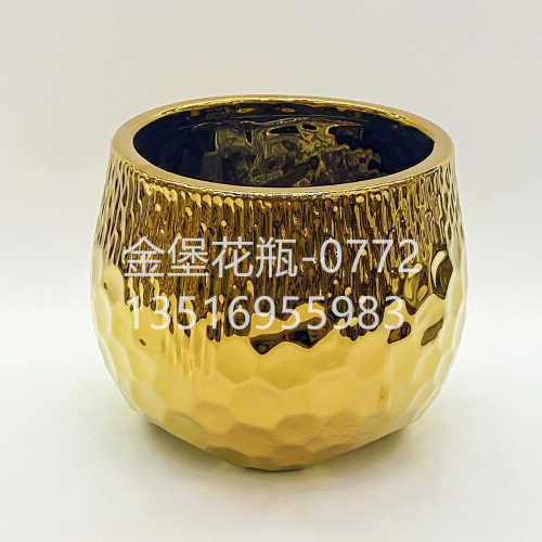 nordic style simple shape ceramic flower pot spherical electroplating pure gold office flower arrangement light luxury flower pot decorative bottle