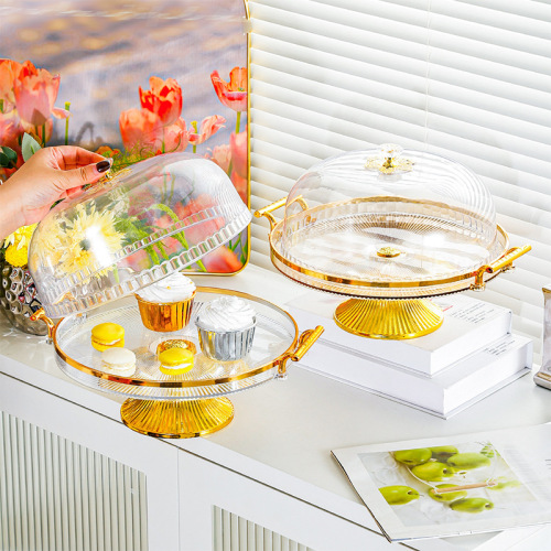 家用北欧风格塑料托盘带盖圆形蛋糕和甜点展示架糖果盘派对装饰盘