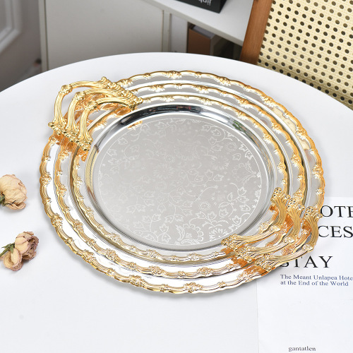 欧式镜面零食糖果果盘客厅酒店餐厅蛋糕点心水果圆盘装饰托盘摆件