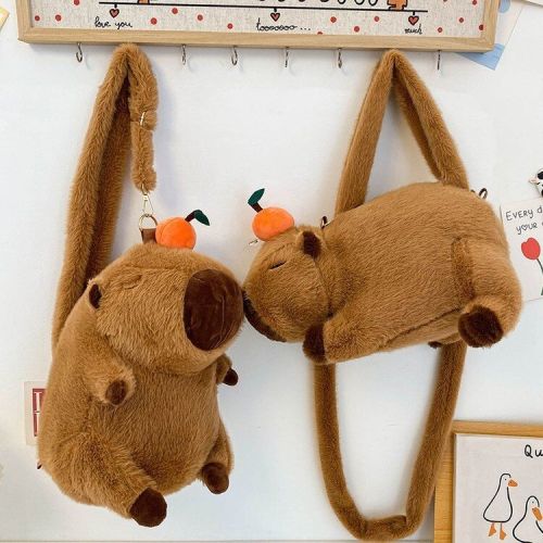 top orange fun capabala plush toy bag cute cartoon ugly and cute capybara backpack portable big bag