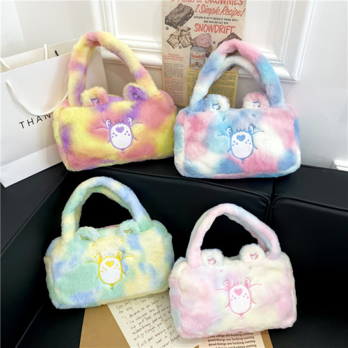 colorful rainbow cartoon little bear shoulder bag cute portable children‘s plush bag eight-inch crane machines coin purse female wholesale