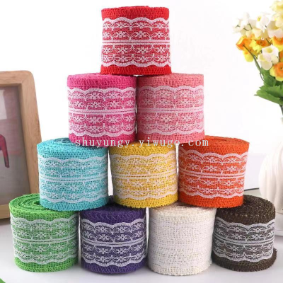 Colored Hemp Rope Burlap Roll Handmade Christmas Decoration Burlap Roll Lace Linen with 6cm Natural Jute Color