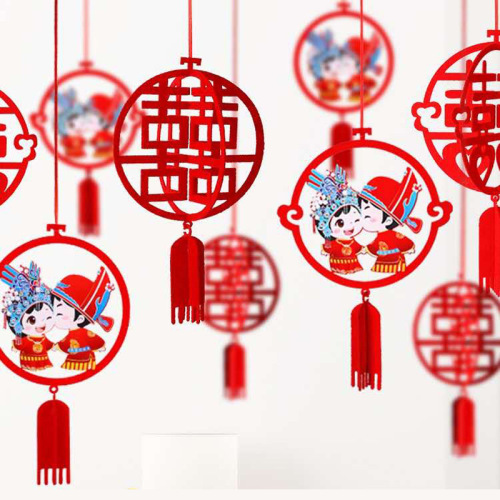 彩印喜字挂件无纺布个性镂空立体吊坠客厅走廊婚庆用品婚房布置批