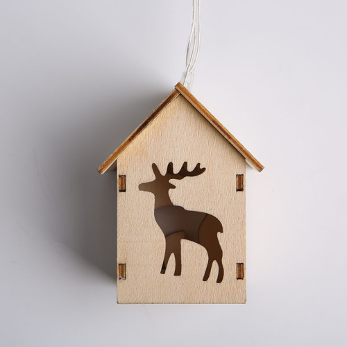 定制圣诞节装饰灯串 木质工艺品小房子配LED灯麋鹿挂件节日灯批发