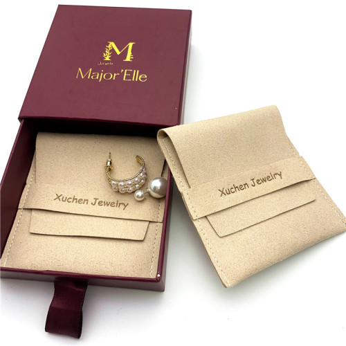 深圳厂家现货时尚首饰超纤小布袋 耳钉耳环锁骨链翻盖包装袋批发