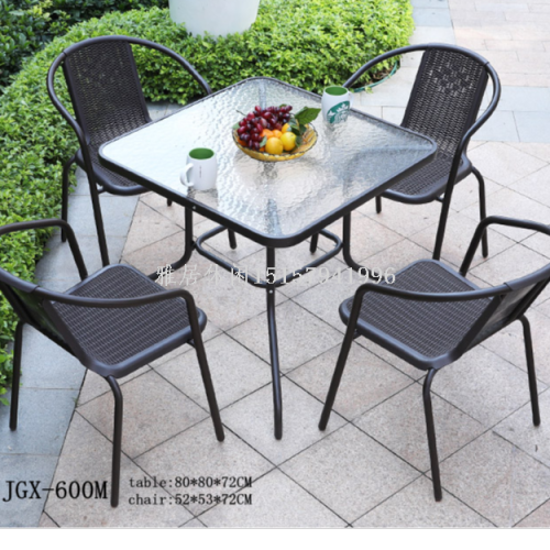 Outdoor Desk-Chair Rattan Chair with Umbrella Three-Piece Outdoor Chair Outdoor Leisure Balcony Small Coffee Table Iron Courtyard Table and Chair