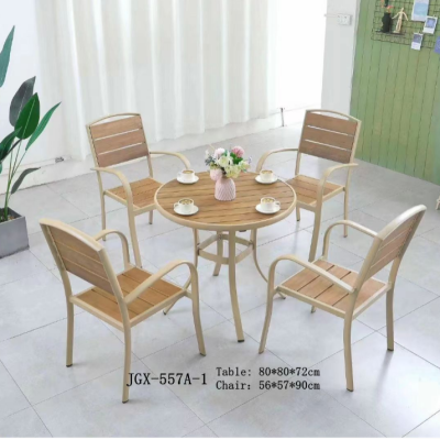 Outdoor Plastic Wood Table and Chair Balcony Courtyard Leisure Dining Table and Chair Commercial Street Coffee Shop