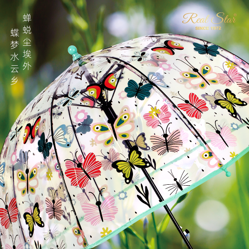 Rst032a Children‘s Butterfly Umbrella Long Handle Transparent Umbrella Open All Wrapped Bird Cage Umbrella Cartoon