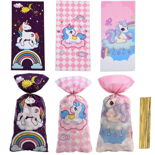 跨境独角兽印花糖果袋 零食opp平口袋 塑料扎口袋饰品礼品包装袋