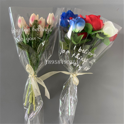Spot Flowers Packing Bag Printing English Letter Bouquet Bag Large, Medium and Small Multi-Rose OPP Ladder Bag