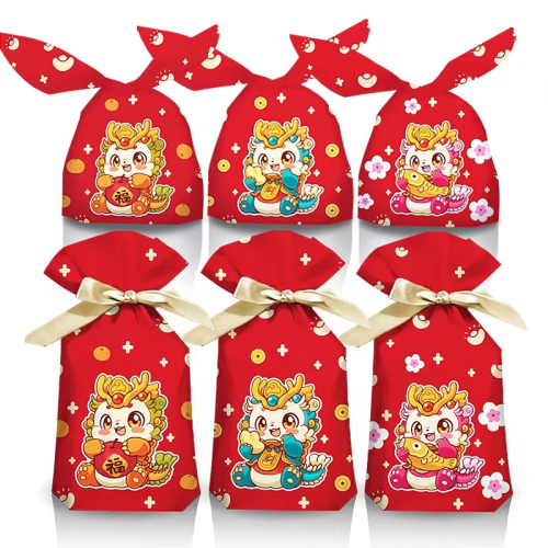 新款龙图案丝带抽绳袋喜庆糖果饼干礼品束口袋雪花酥牛轧糖包装袋