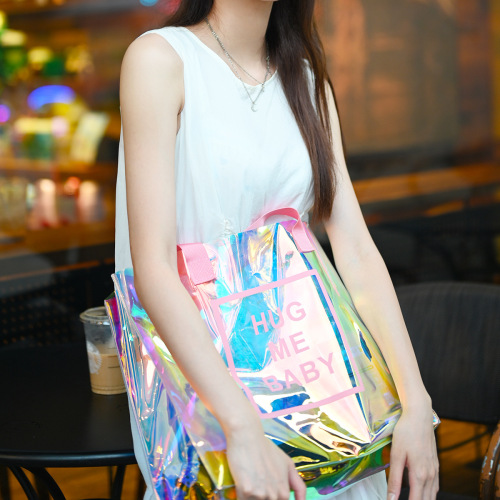 透明沙滩包pvc塑料户外漂流游泳衣大容量防水镭射收纳包手提袋子