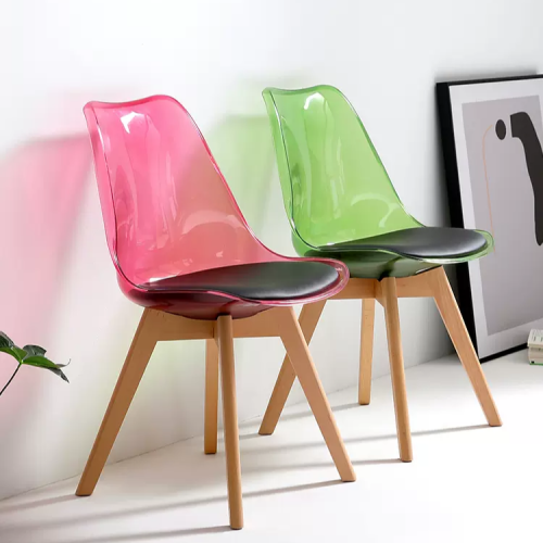 现代北欧简约轻奢时尚实木办公亚克力透明书桌郁金香洽谈靠背餐椅