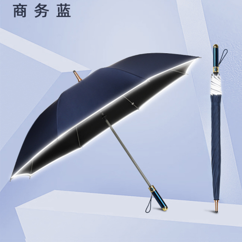 simple automatic long handle golf umbrella large reflective led light with black glue reinforced strong and durable umbrella