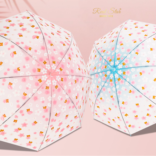 Rst077 Cute Little Flowers Umbrella Long Handle Children‘s Small Transparent Umbrella Long Umbrella Wholesale