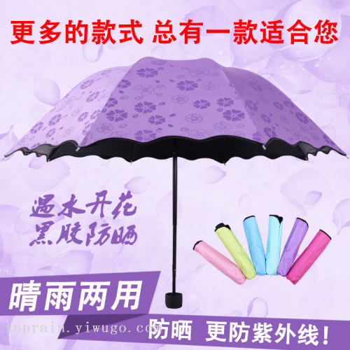 water blooming sunshade umbrella uv umbrella sunny rain black glue dual-use umbrella lake cloth umbrella umbrella umbrella