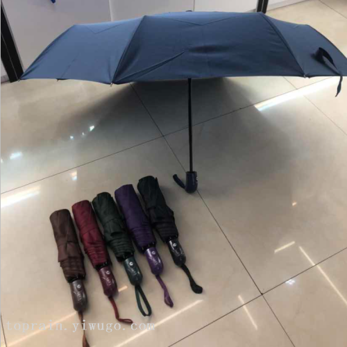 automatic black blend triple folding umbrella business men and women wholesale umbrella attack cloth color matching handle sunny umbrella