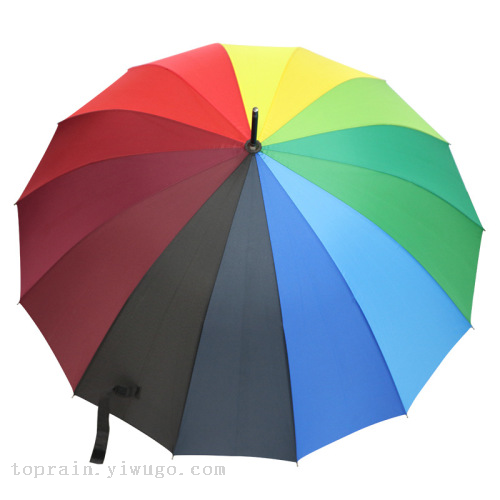 rainbow umbrella 16 bone fiber umbrella long umbrella business unisex large umbrella surface