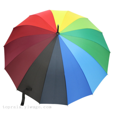 Rainbow Umbrella 16 Bone Fiber Umbrella Long Umbrella Business Unisex Large Umbrella Surface