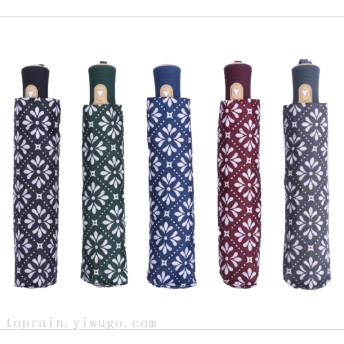 花布半自动三折伞男女通用折叠外贸伞