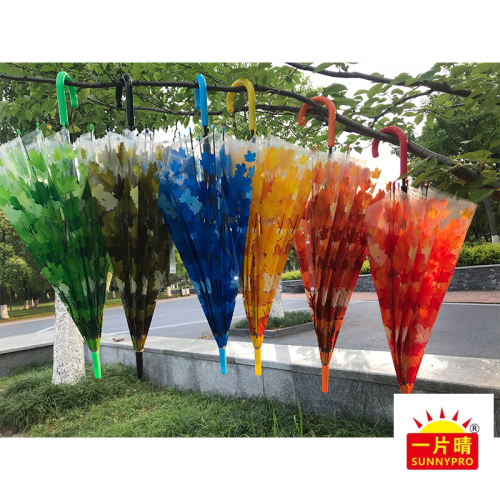 Poe Transparent Maple Leaf Creative Fashion Long Handle Umbrella Flexible Wind-Resistant 8-Bone Sunshade Rain Cover Multiple Multi-Color Options