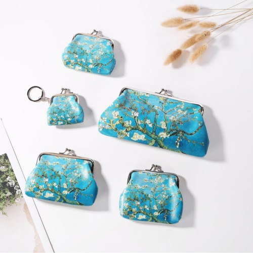 梵高杏花楼迷你油画纪念品搭扣零钱包收纳零钱首饰海绵耳机包