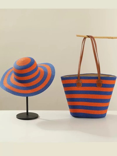 2025草编包女编织包包大容量单肩包套装百搭海边挎包通勤草编帽子