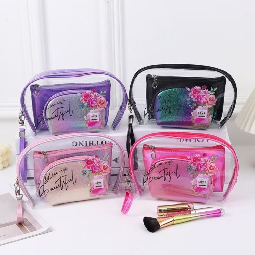 欧美新款香水瓶三件套化妆包大容量时尚贝壳包手拿女包批发