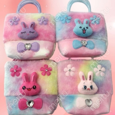 Plush Large Handbag Coin Purse Shoulder Bag Foreign Trade Fashion All-Match Shoulder Gradient Color Cartoon Children's Bag