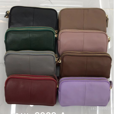 Junshuai Cowhide Crossbody Phone Bag Small Clutch Double Layer Shopping Bag