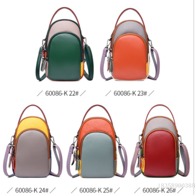 Junshuai Cowhide Crossbody Mobile Phone Bag Shoulder Small Bag Three Compartment Shopping Small Bag Contrast Color