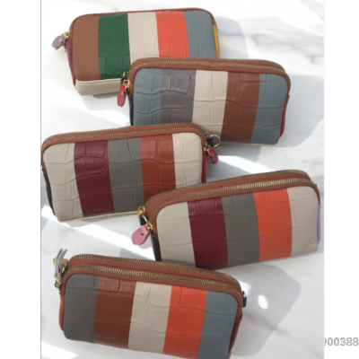 Junshuai Cowhide Crossbody Mobile Phone Bag Shoulder Bag Double Layer Shopping Bag Contrast Color