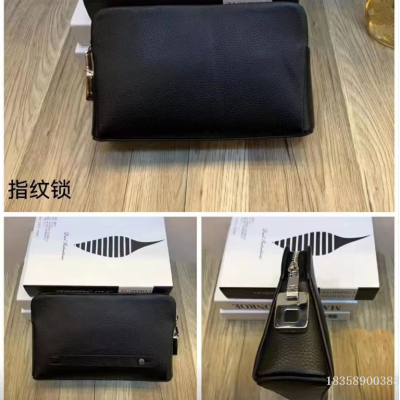 Junshuai Cowhide Fingerprint Lock Wallet Clutch Handbag