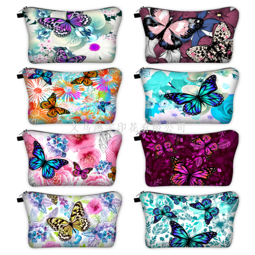 cross-border hot selling printed butterfly cosmetic bag women's portable clutch