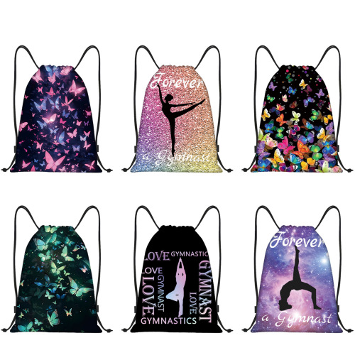 束口袋现货印花涤纶牛津布抽绳束口收纳袋包防尘抽拉双肩包束口袋