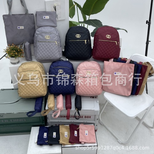 外贸南美双肩包女新款学生书包时尚牛津布套包3件套手提袋笔袋包