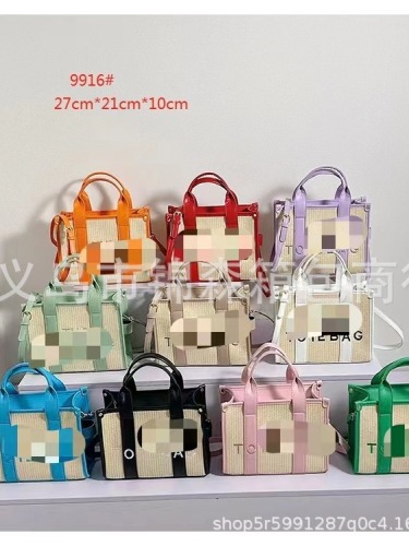 南美外贸包包女新款双拼色pu字母单肩包斜跨手提包时尚简约托特包