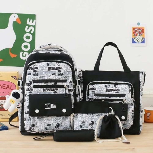 小众涂鸦设计双肩包女多件套百搭高中学生初中生背包大容量书包