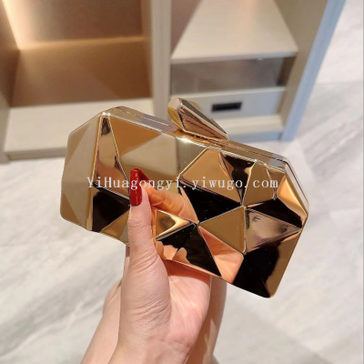 Best-Selling Button in Europe and America Dinner Bag Bridal Clutch Metal Texture Small Bag Women's Bag Clutch Gold Bag